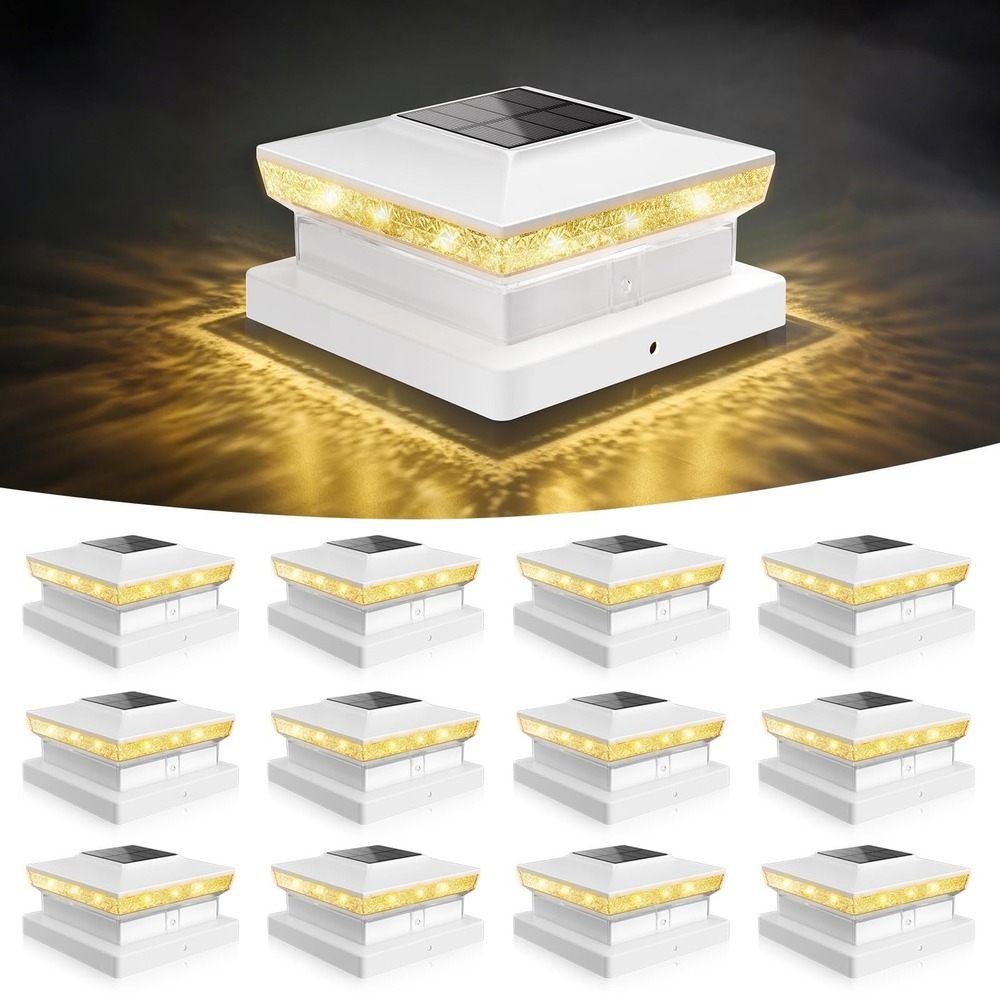 VOLISUN Solar Post Cap Lights 4x4 White LED Deck Fence Outdoor 12 Pack IP64